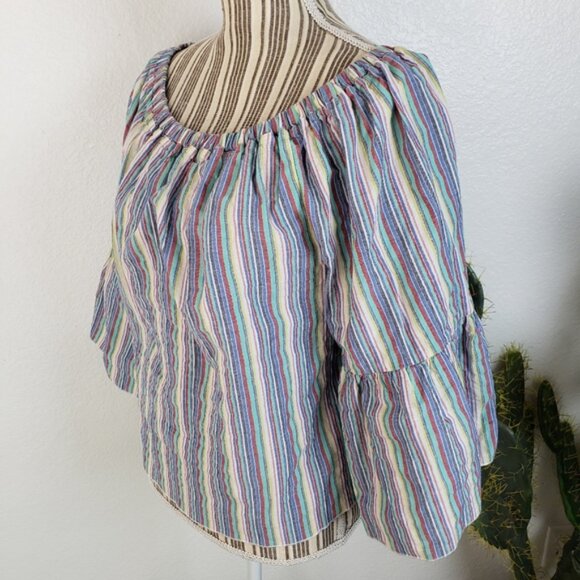 See by Chloe Off the Shoulder Multi Striped Seersucker Top Blouse size 38 M - Picture 14 of 16